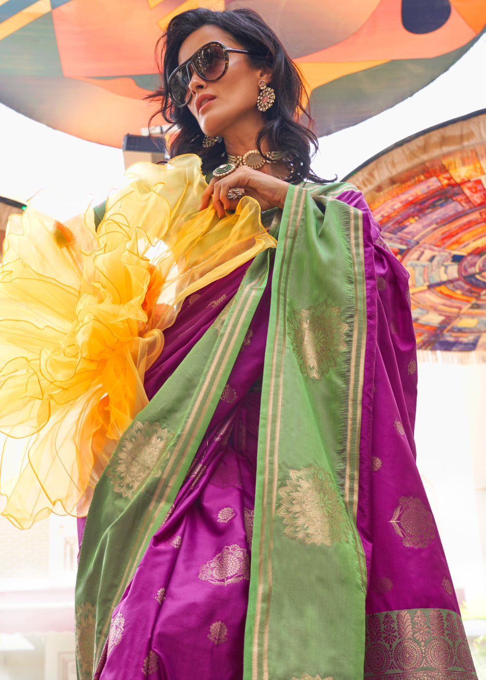 Dark Purple Regal Banarasi Silk Saree – Vintage Elegance with Intricate Detailing