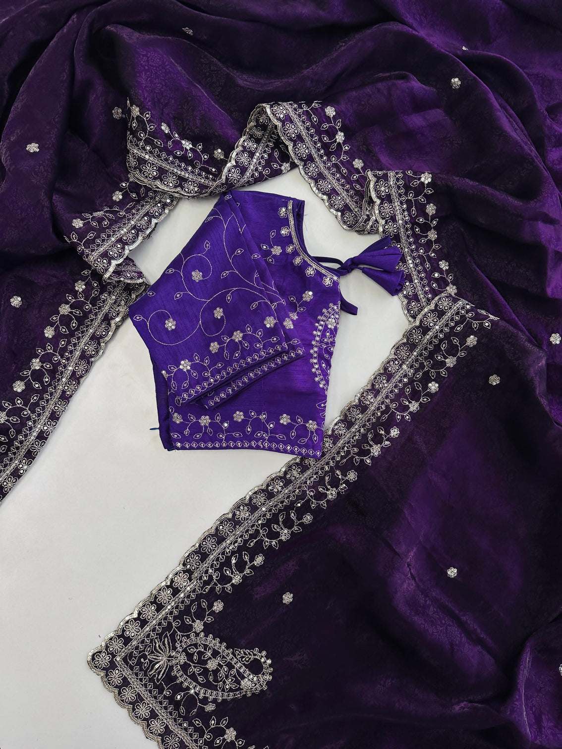 Dark Purple Soft Silk Saree with Elegant Rubber Weaving & Heavy Embroidery Work