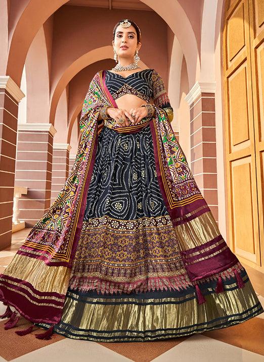 Dashing Digital Print Art Silk Black Navratri Lehenga Choli