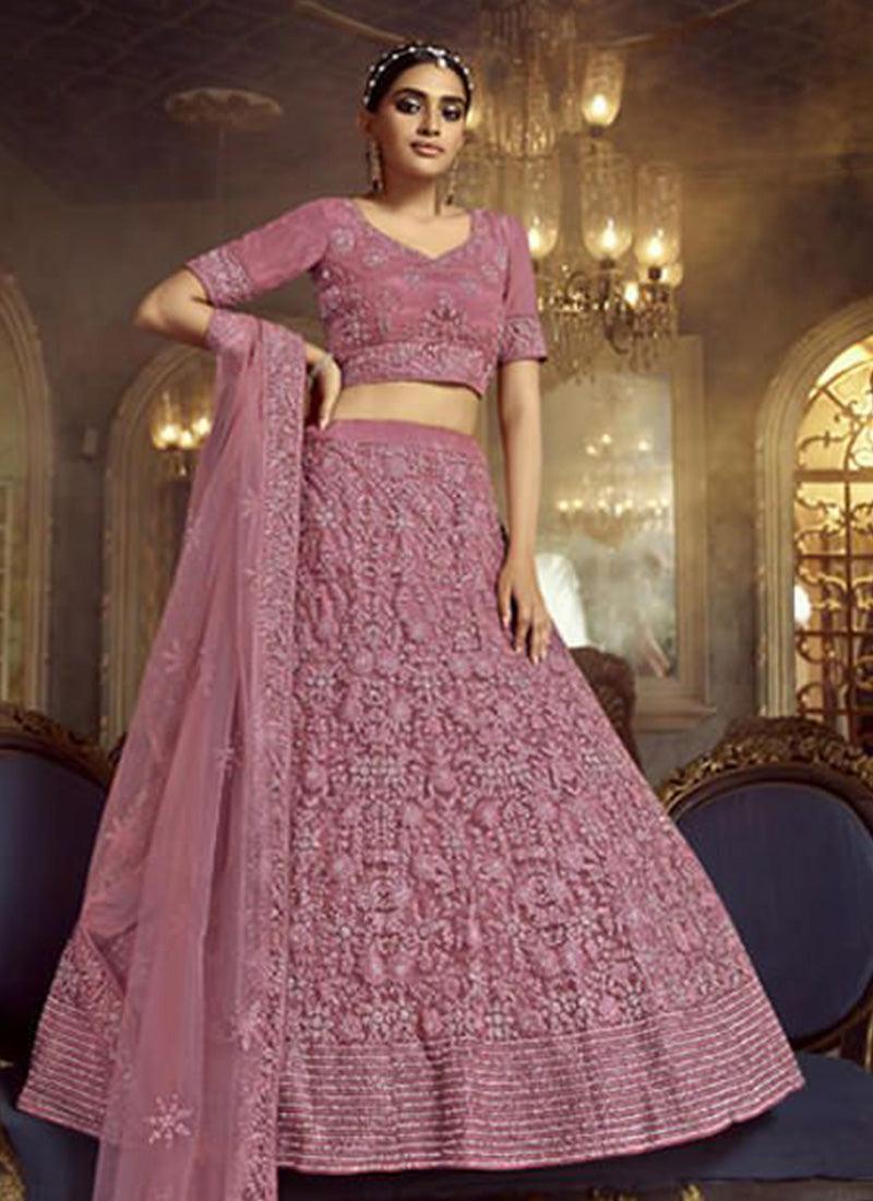 Dashing Pink Dori Zarkan Work Soft Net Lehenga Choli Set