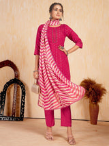 Dazzling Rani Pink Embroidered Silk Event Wear Pant Suit