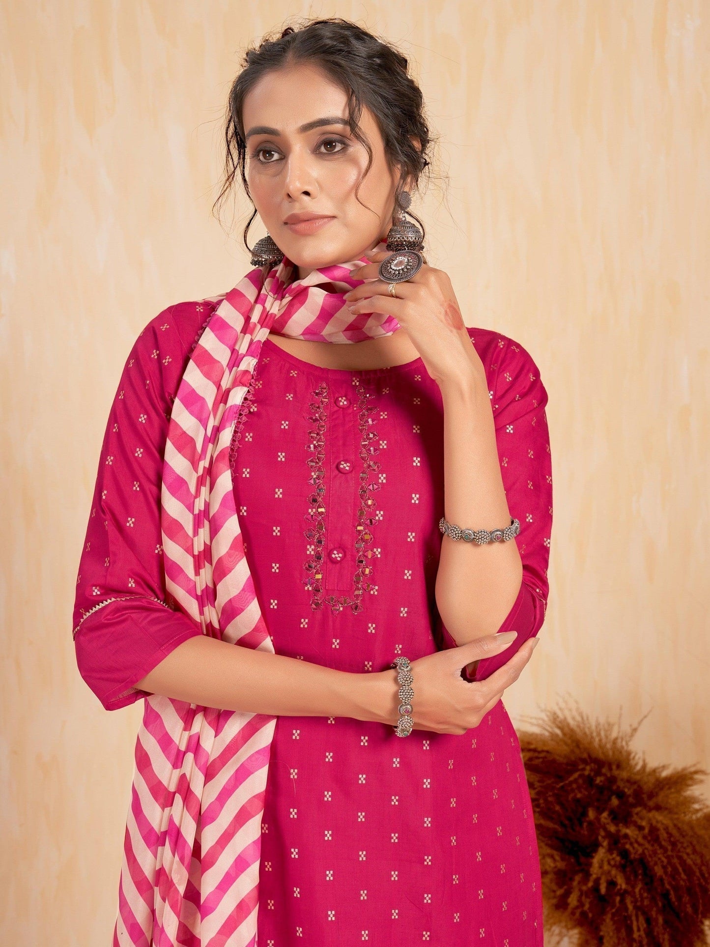 Dazzling Rani Pink Embroidered Silk Event Wear Pant Suit