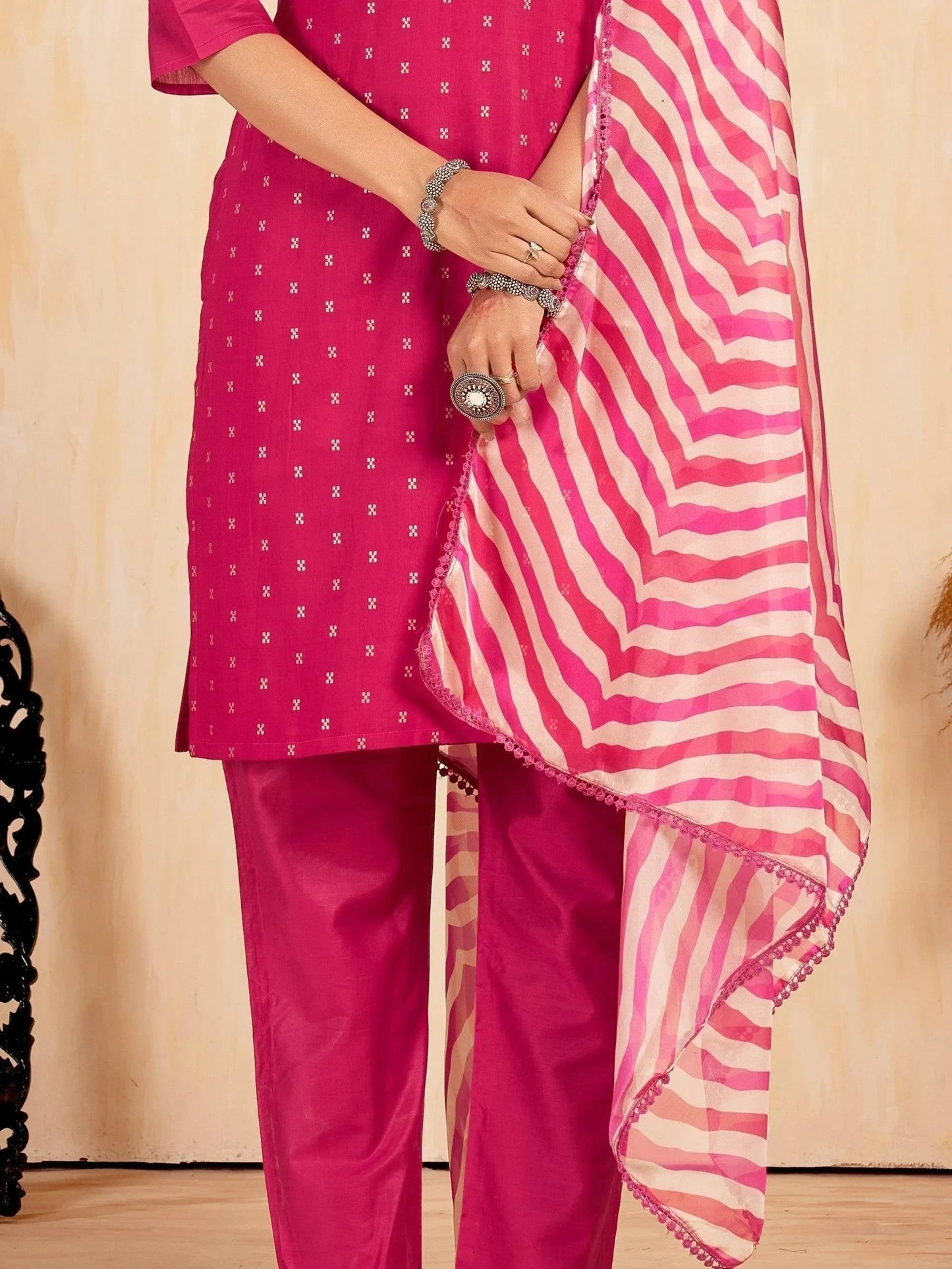 Dazzling Rani Pink Embroidered Silk Event Wear Pant Suit