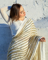 Dazzling White & Gold Striped Sequin Saree - Weave Elegance at Weddings & Parties