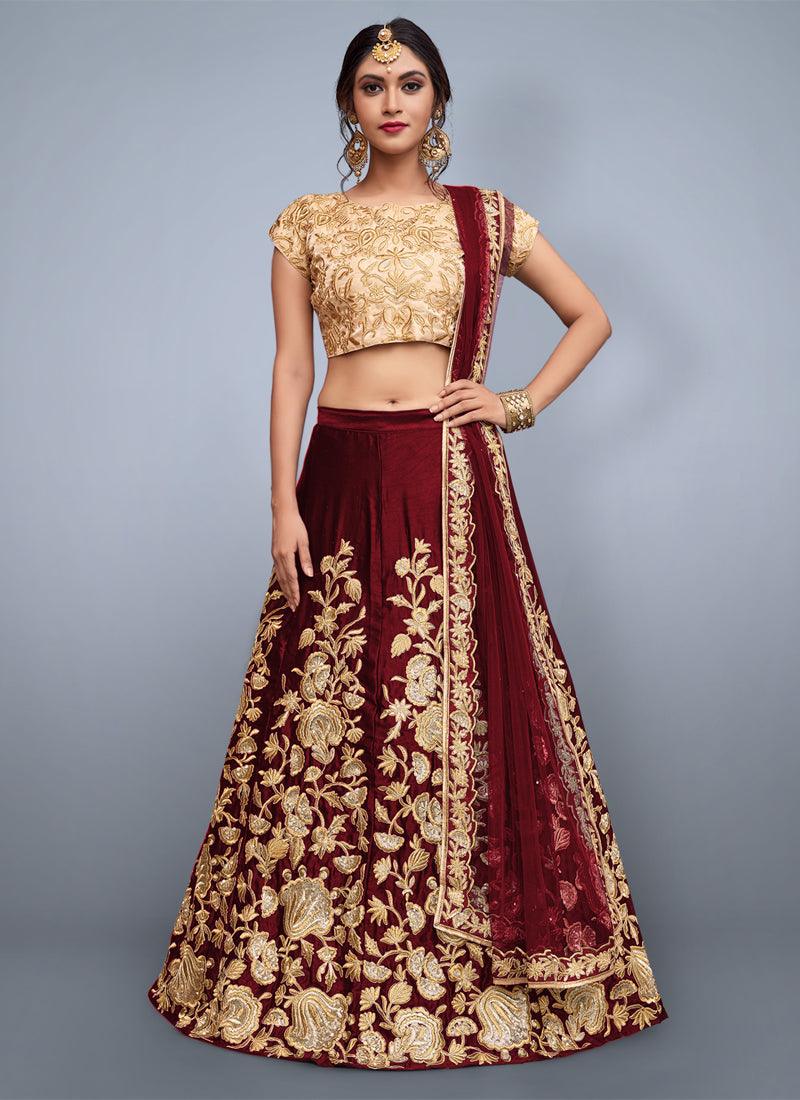 Delicate Maroon Heavily Embellished Wedding Wears Lehenga Choli