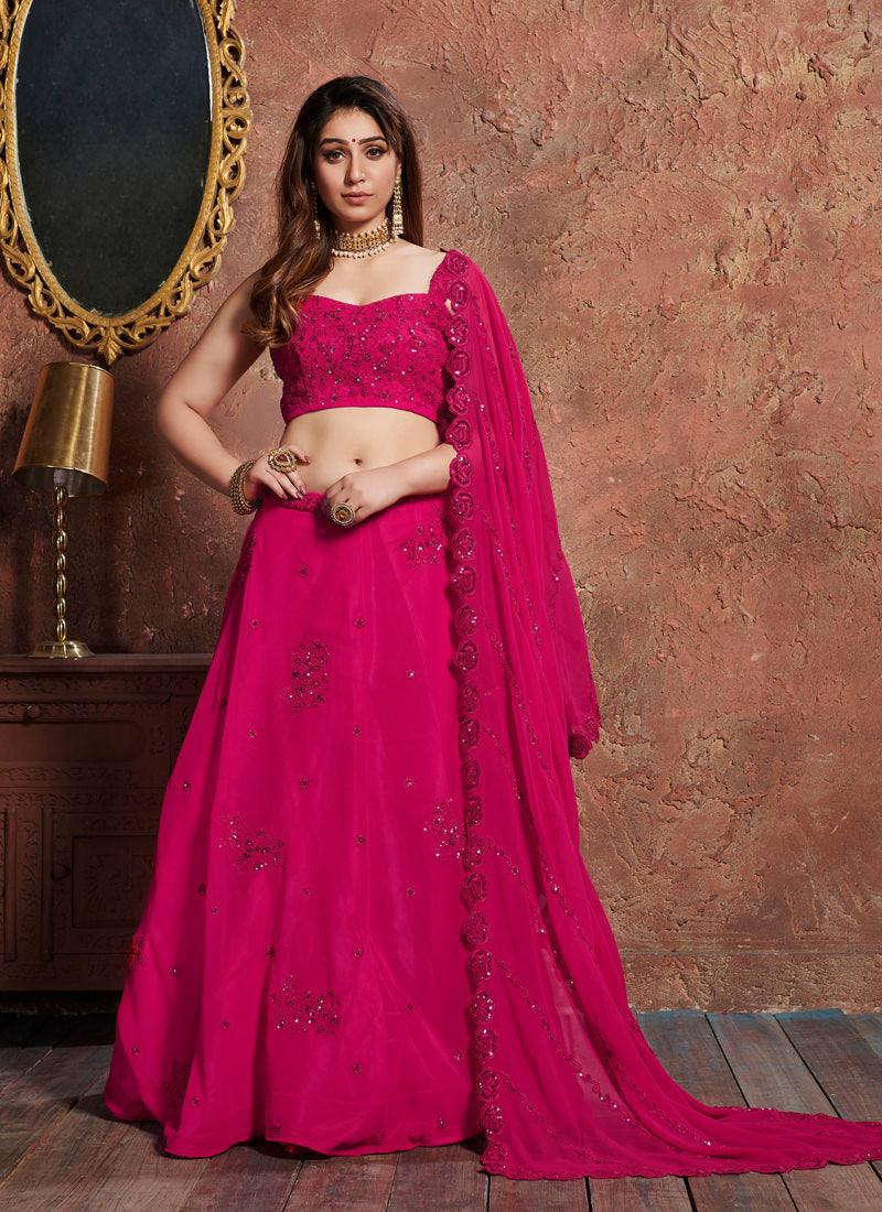 Delightful Deep Pink Georgette Base Sangeet Wear Lehenga Choli