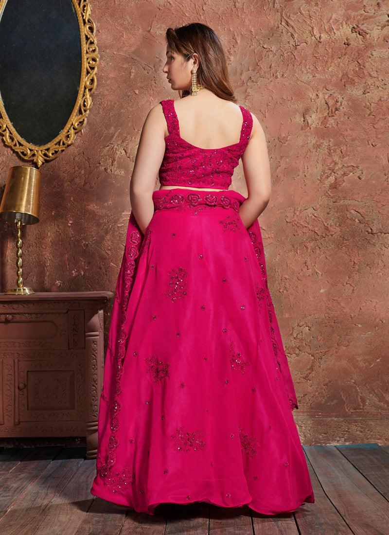 Delightful Deep Pink Georgette Base Sangeet Wear Lehenga Choli