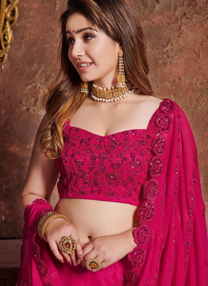 Delightful Deep Pink Georgette Base Sangeet Wear Lehenga Choli