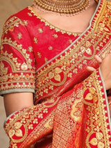 Delightful Grey And Orange Embroidered Work Pure Dola Silk Traditional Saree