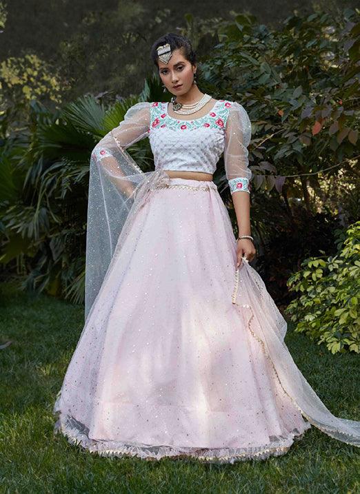 Delightful Pearl Pink Color Soft Net Base Lehenga Choli