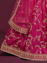 Delightful Pink Thread Embroidery Art Silk Wedding Lehenga Choli