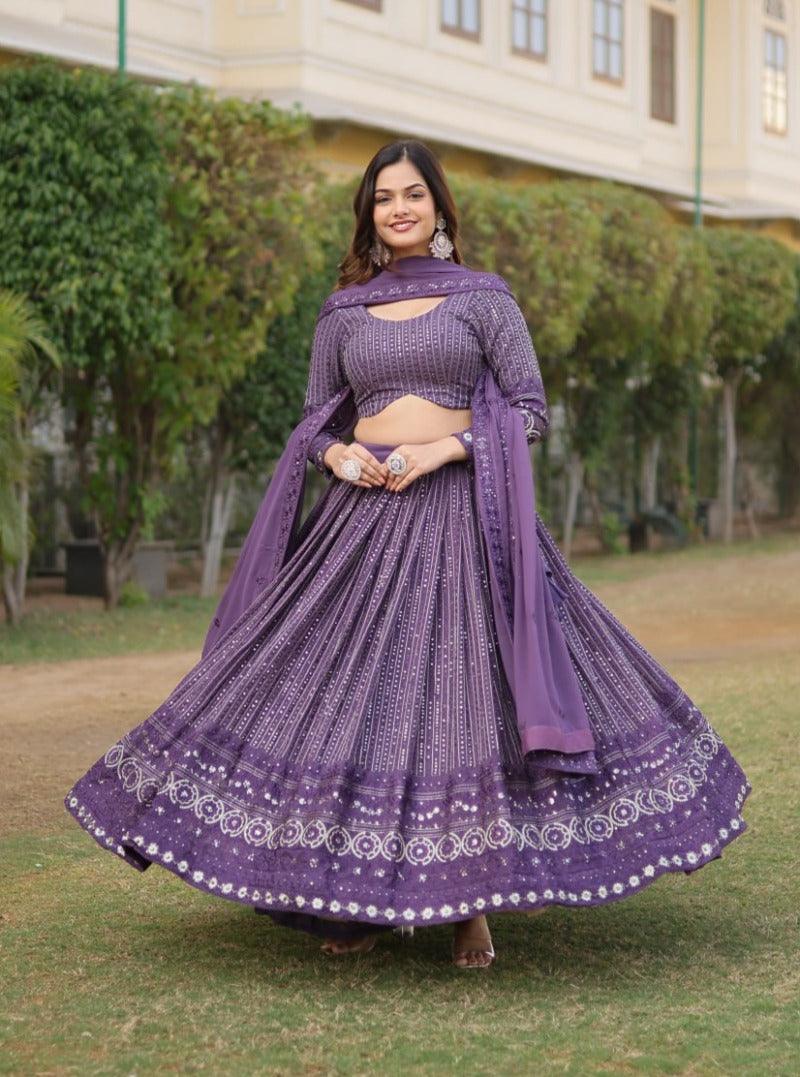 Delightful Purple Heavy Fully Sequins Embroidered Lehenga Choli Set