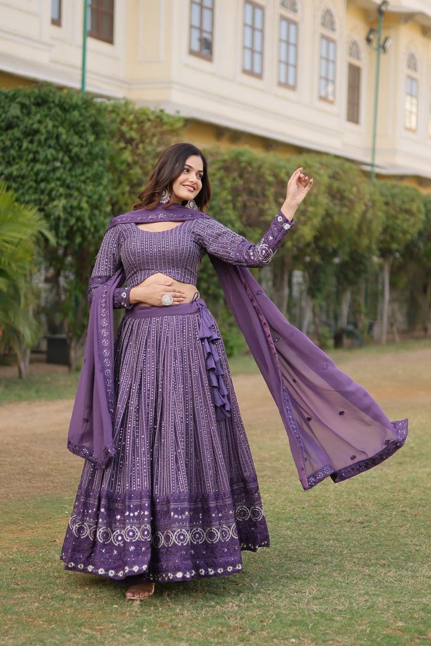 Delightful Purple Heavy Fully Sequins Embroidered Lehenga Choli Set