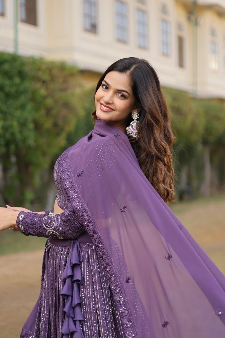 Delightful Purple Heavy Fully Sequins Embroidered Lehenga Choli Set