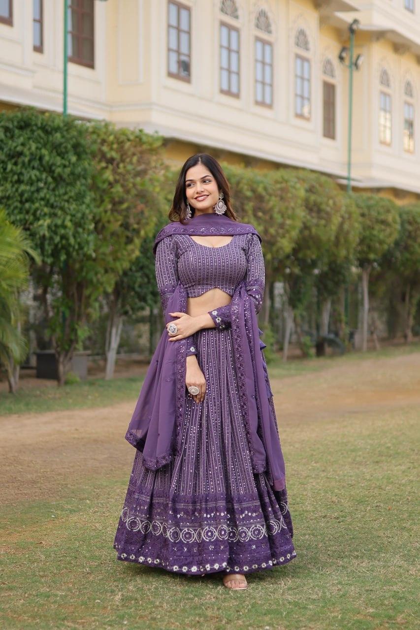 Delightful Purple Heavy Fully Sequins Embroidered Lehenga Choli Set