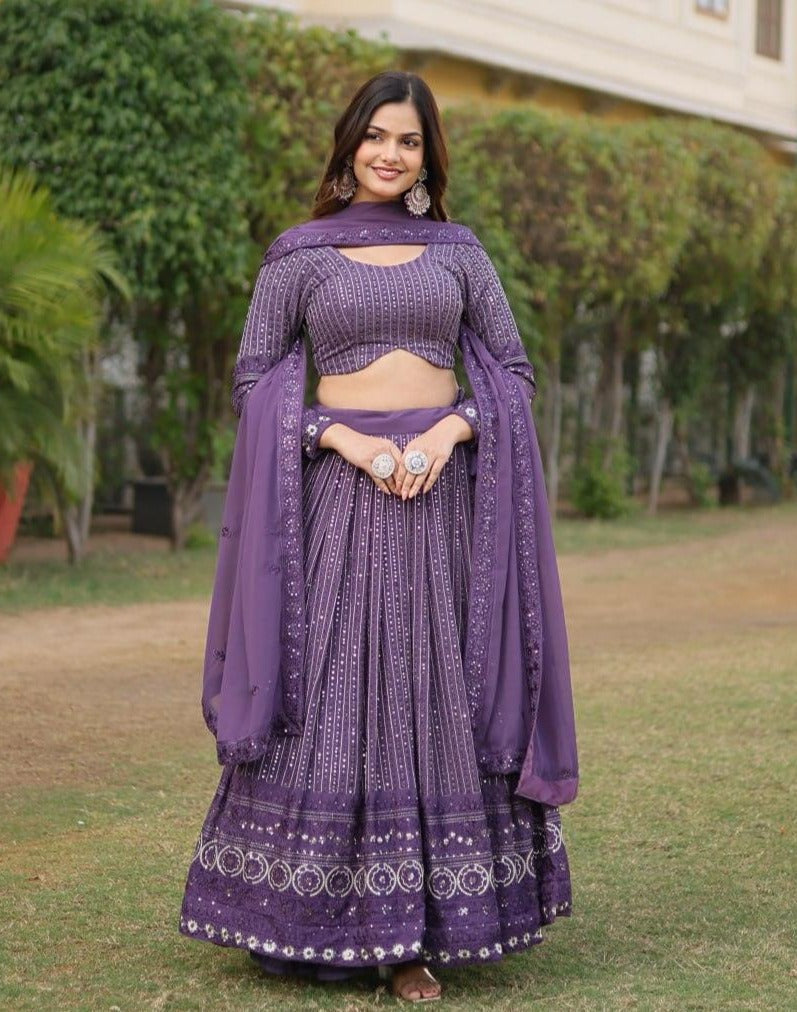 Delightful Purple Heavy Fully Sequins Embroidered Lehenga Choli Set