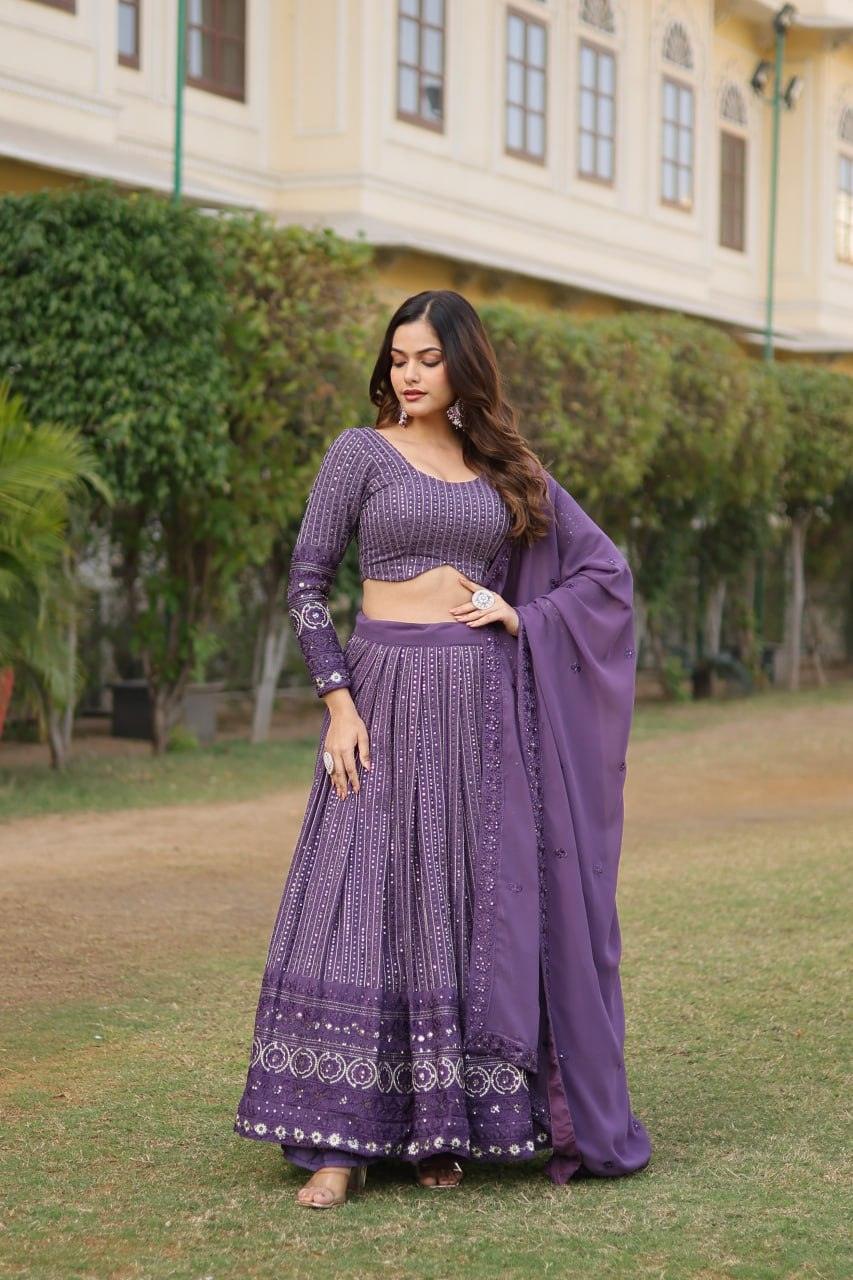 Delightful Purple Heavy Fully Sequins Embroidered Lehenga Choli Set