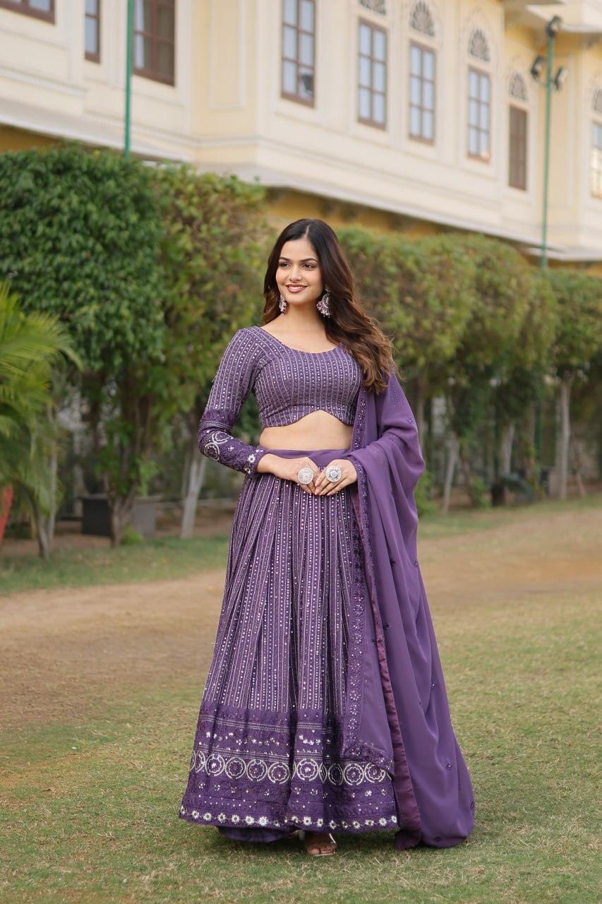 Delightful Purple Heavy Fully Sequins Embroidered Lehenga Choli Set