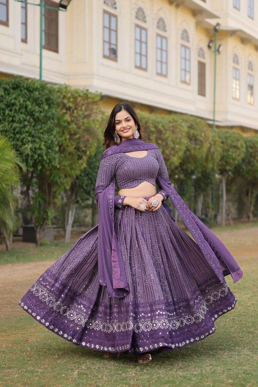 Delightful Purple Heavy Fully Sequins Embroidered Lehenga Choli Set