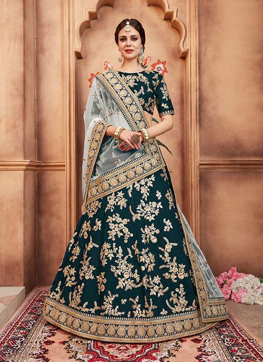 Delightful Teal Green Color Art Silk Base Designer Embroidered Lehenga Choli