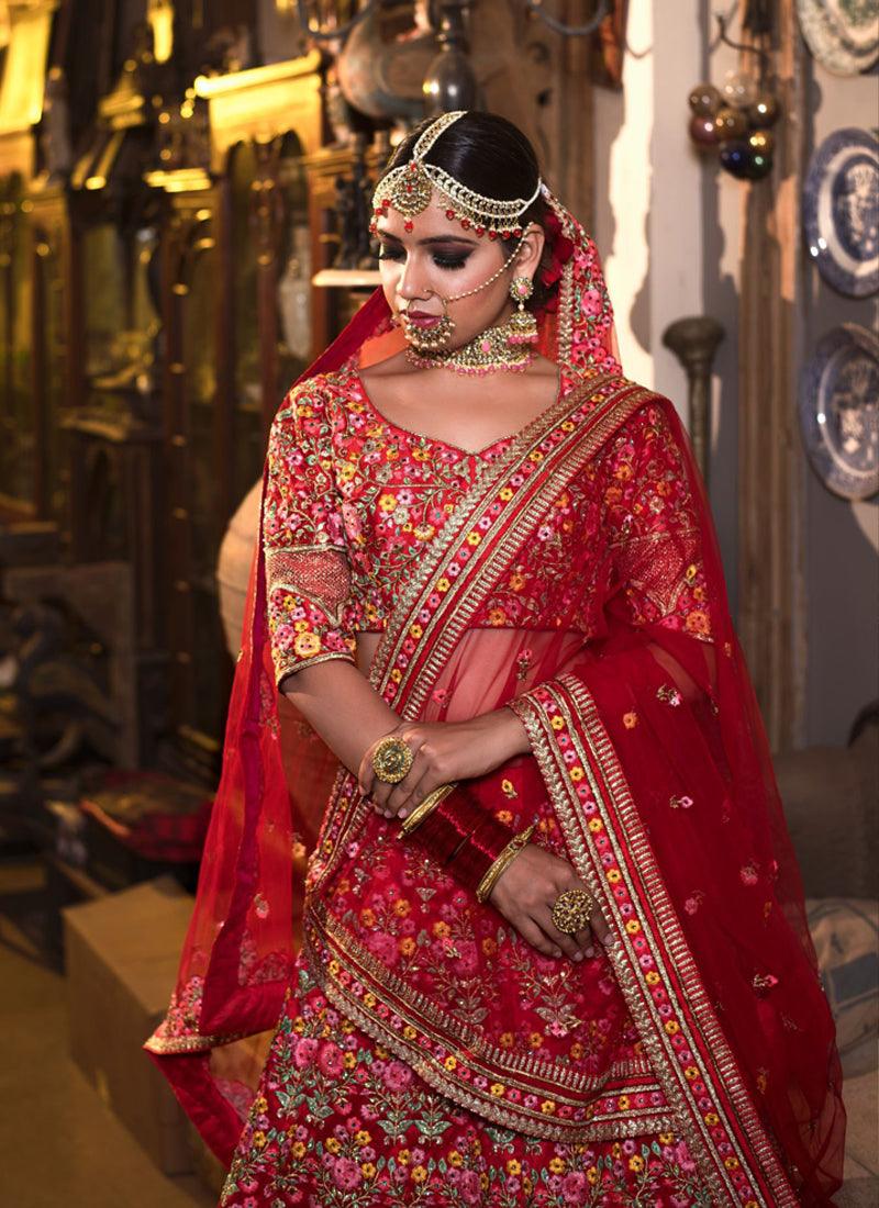 Designer Bridal Heavy Embroidered Red Color Lehenga Choli