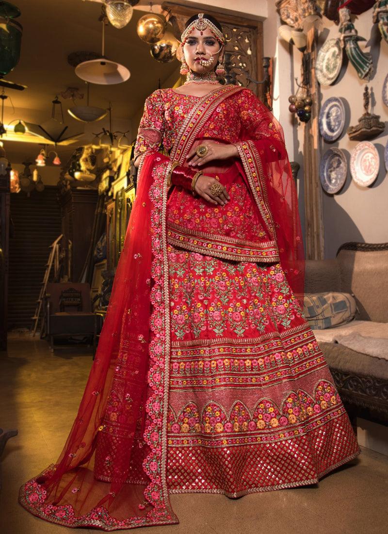 Designer Bridal Heavy Embroidered Red Color Lehenga Choli