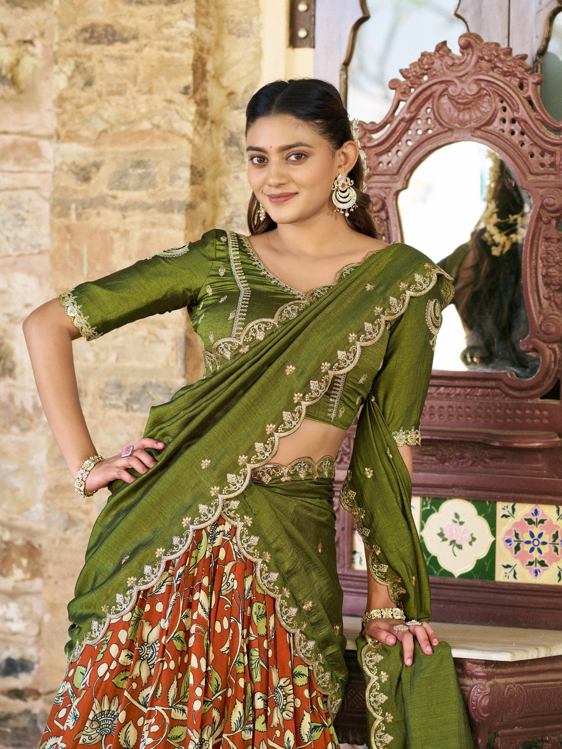 Festival wear kalamkari print lehenga