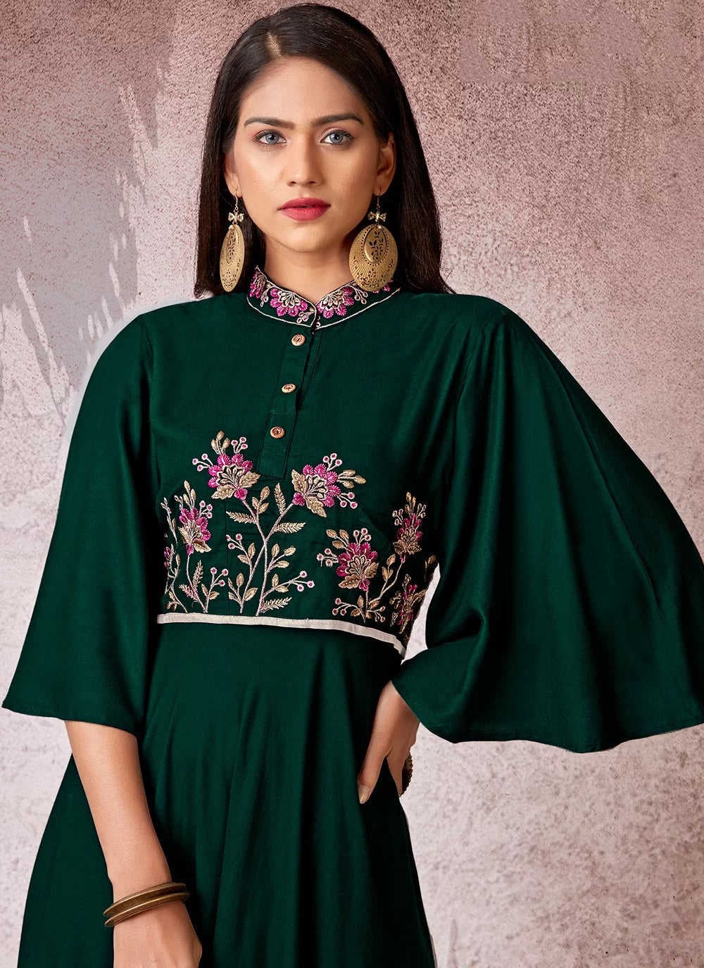 Designer green rayon embroidered indian kurti