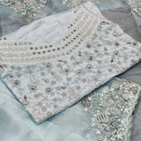 Khadi Organza Silk Saree with Matching Blouse Embroidered Set