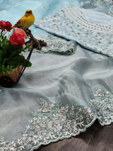 Khadi Organza Silk Saree with Matching Blouse Embroidered Set