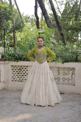 Designer Kora Cotton Lehenga with 12 Meter Flair & Leheriya Print Mirror Work Blouse