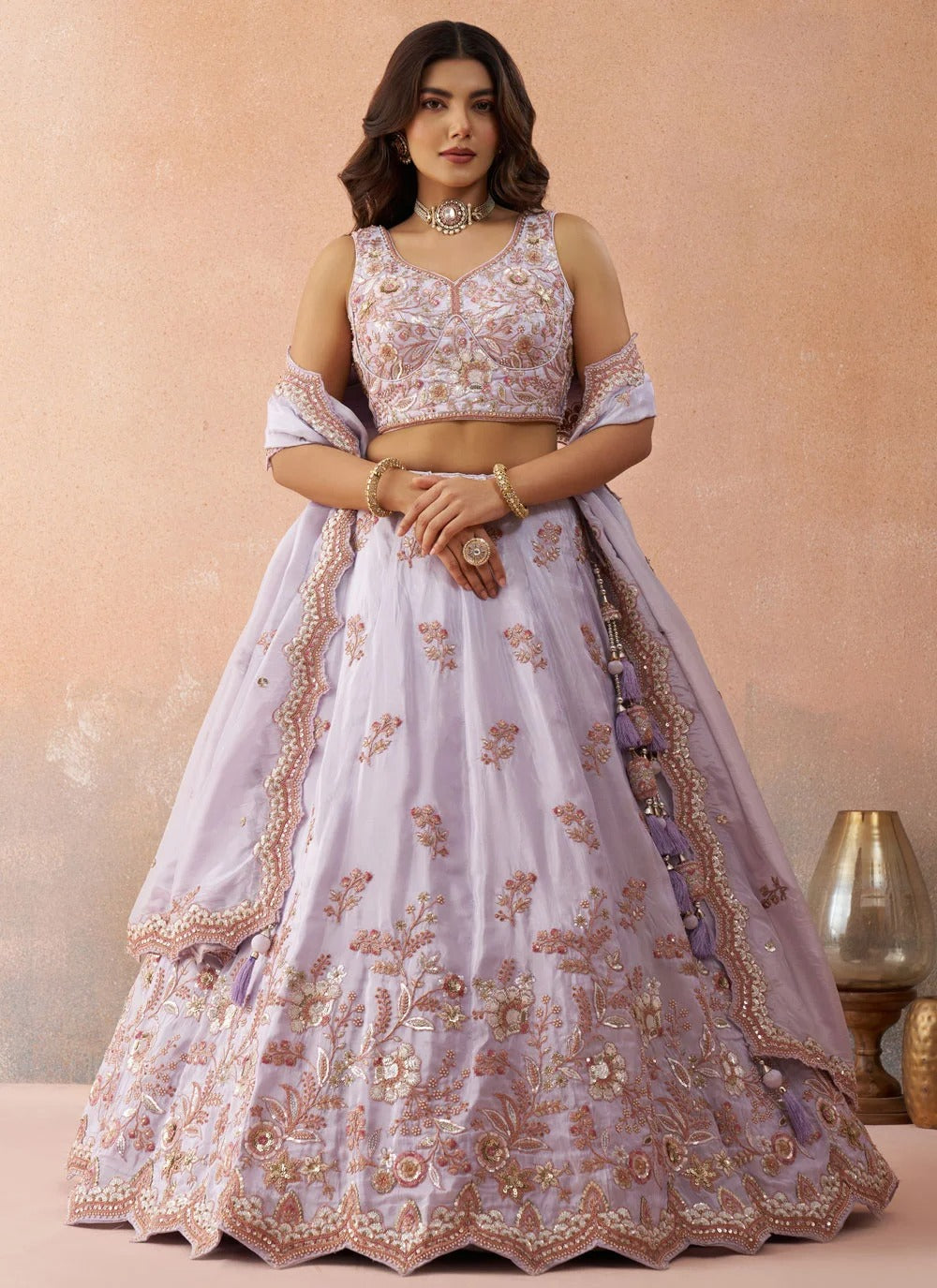 Designer wedding lehenga in lavender with sequins embroidery
