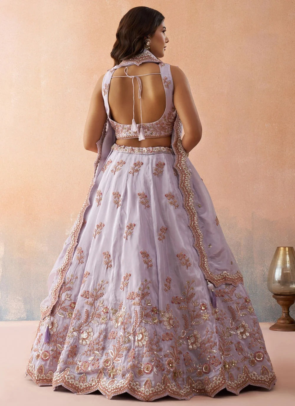 Designer wedding lehenga in lavender with sequins embroidery