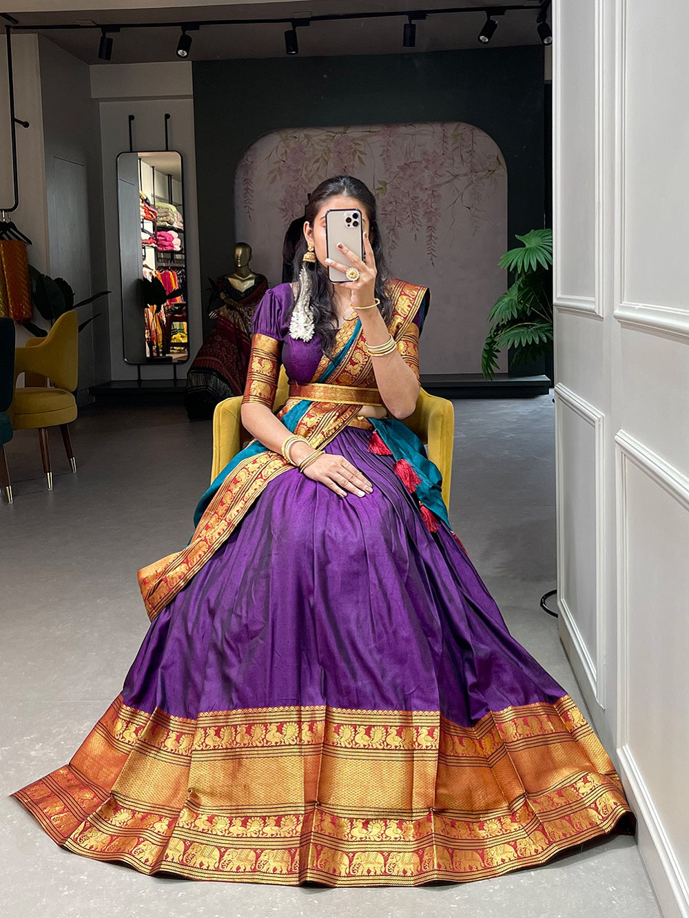 Purple Color Zari Weaving Work Narayan Pet Cotton Hyderabadi Lehenga Choli