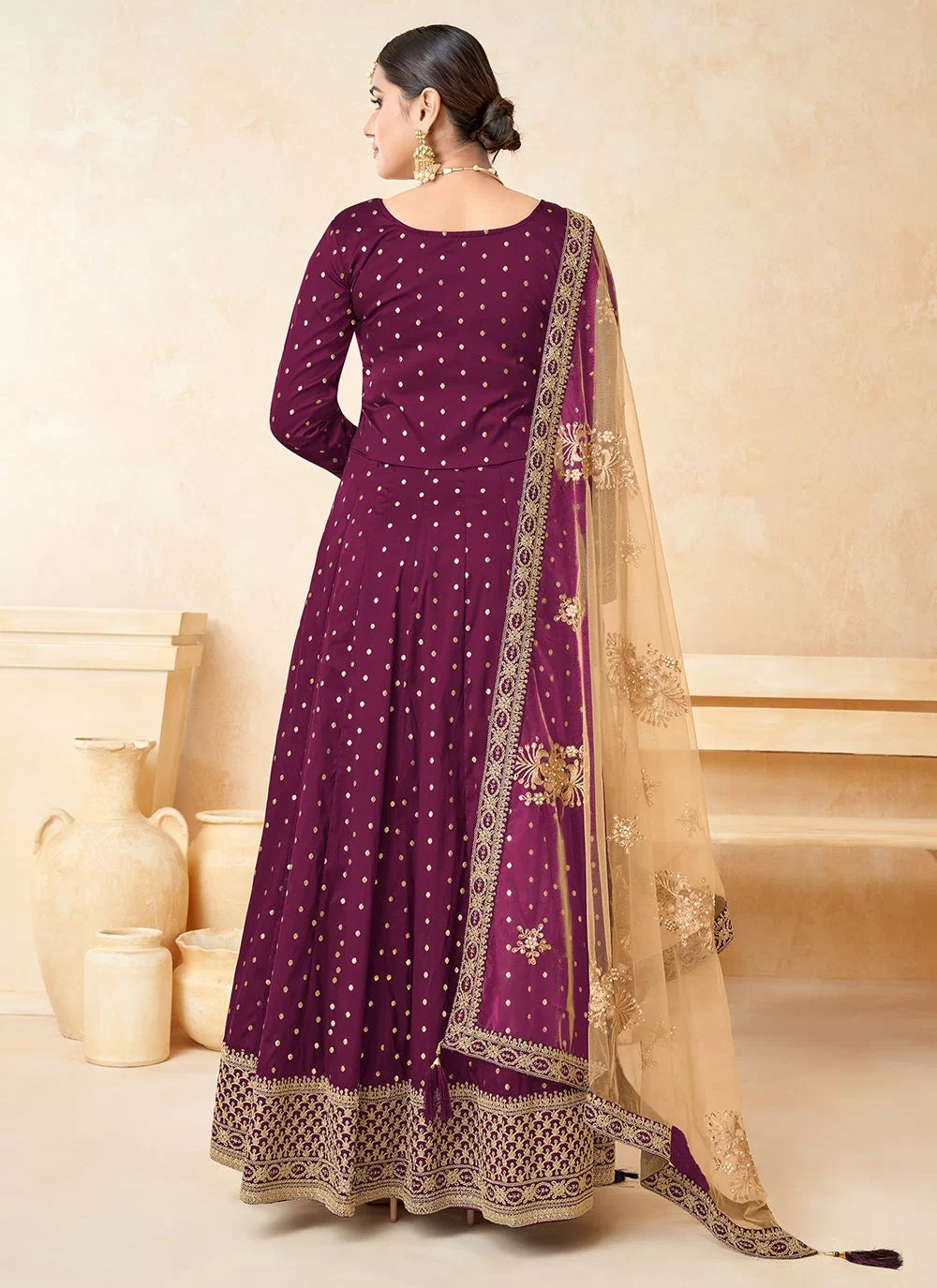 Designer magenta taffeta heavy embroidered anarkali suit