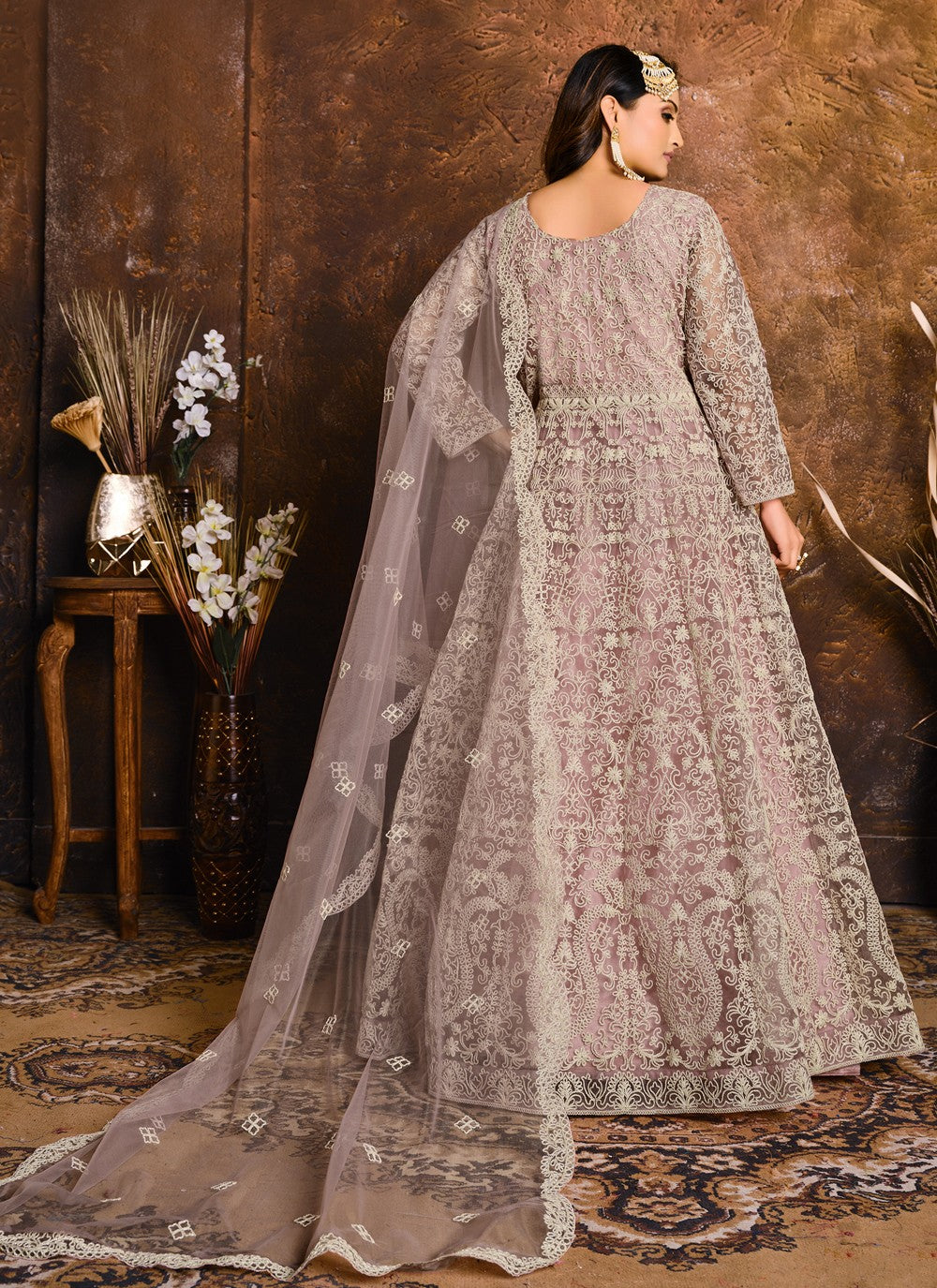 Designer net anarkali salwar suit in lavender
