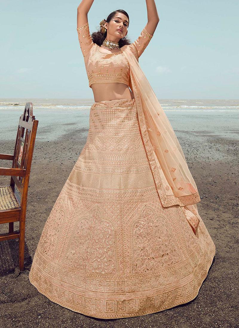 Designer Peach Colour Wedding Lehenga