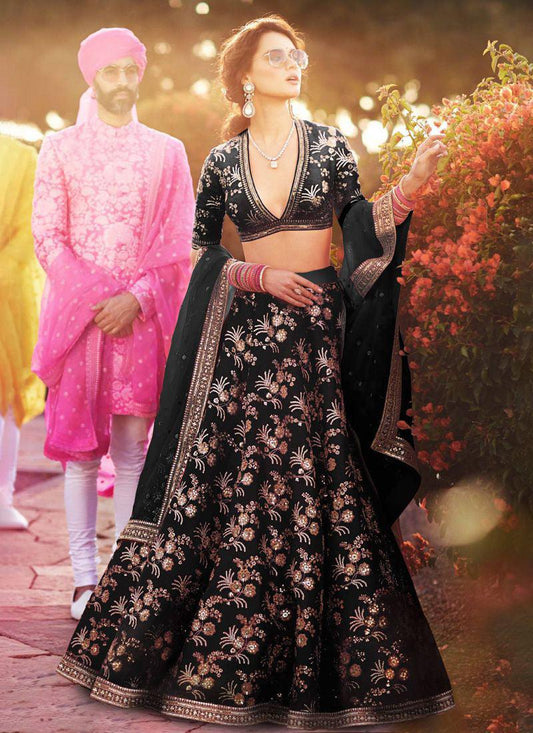 Designer Silk Base black Color Embroidery Work Lehenga Choli