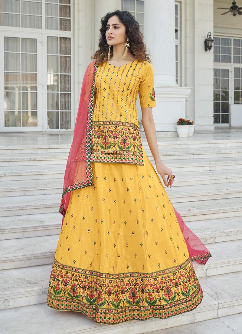 Designer Yellow Color Long Top Lehenga Choli