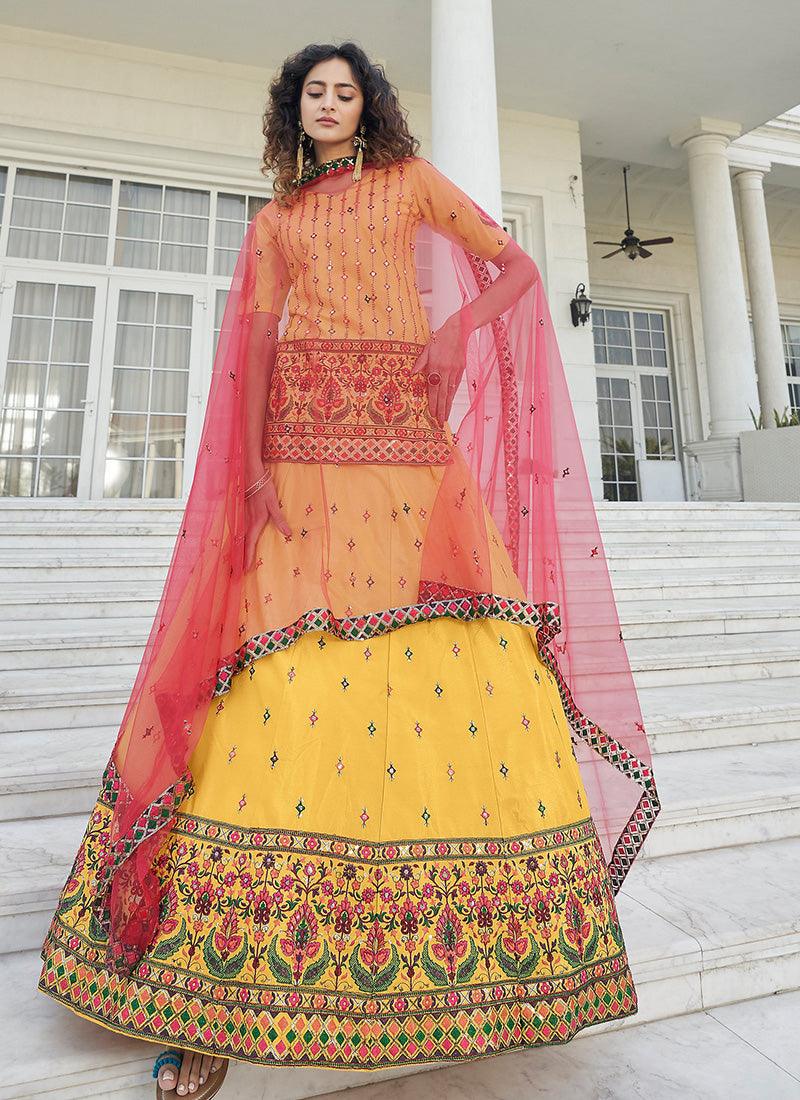 Designer Yellow Color Long Top Lehenga Choli