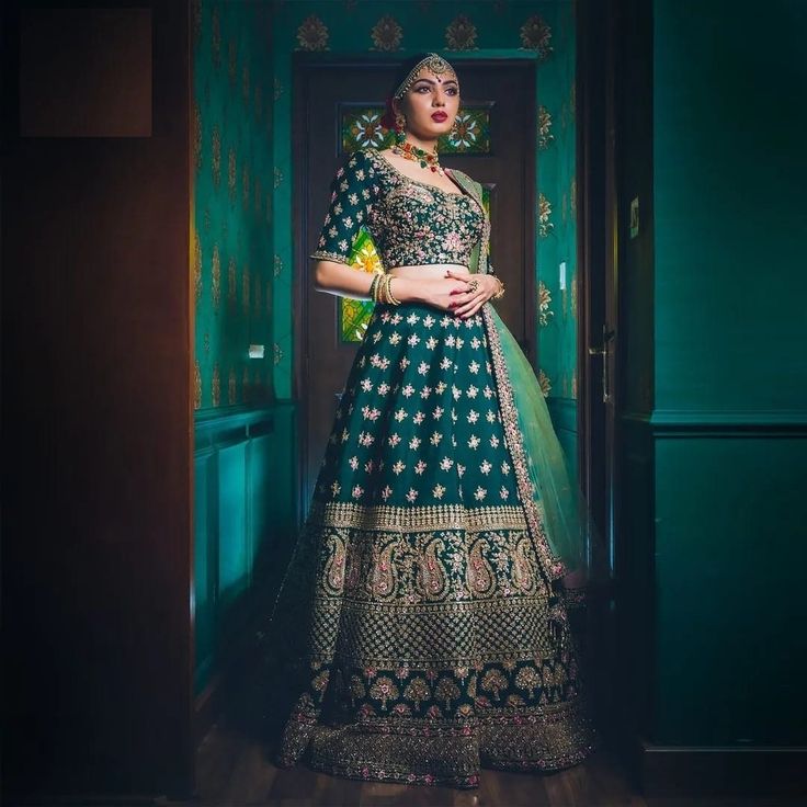 Diamond Satin Silk Green Lehenga Choli Dupatta Set - Exquisite Sequin & Embroidery Work