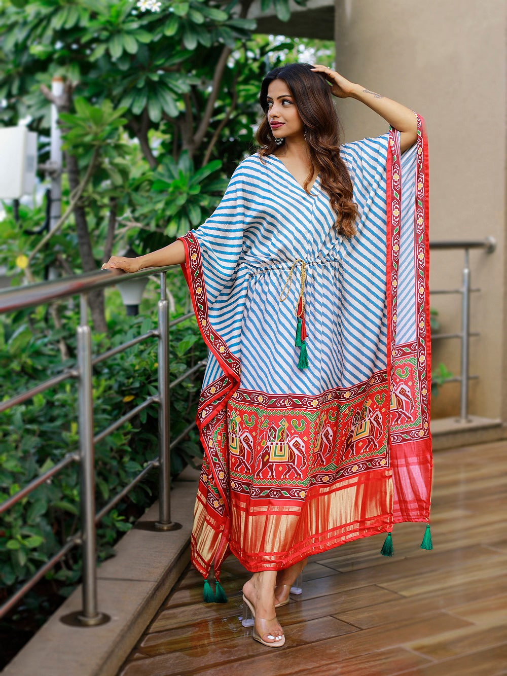 White Color Digital bandhej Printed Pure Gaji Silk Kaftan