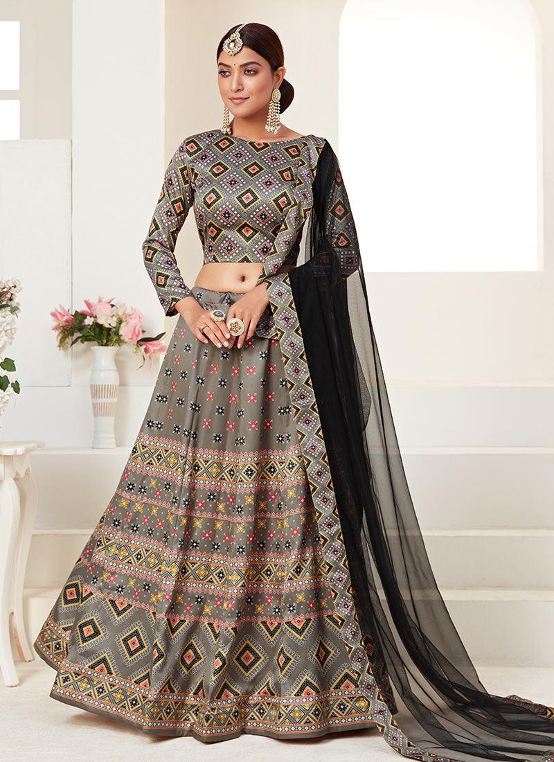 Digital Print Kalidar Grey Chaniya Choli