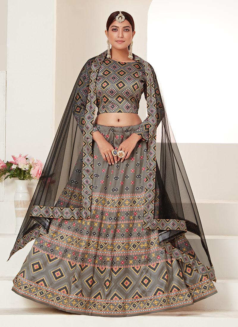 Digital Print Kalidar Grey Chaniya Choli