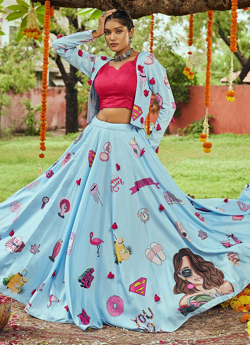 Digital Print Navratri Ghagra Choli With Koti