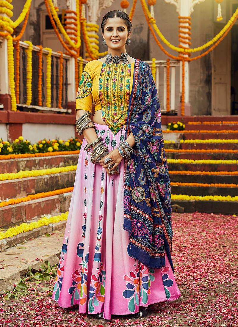 Digital Print Pink Navratri Ghagra Choli