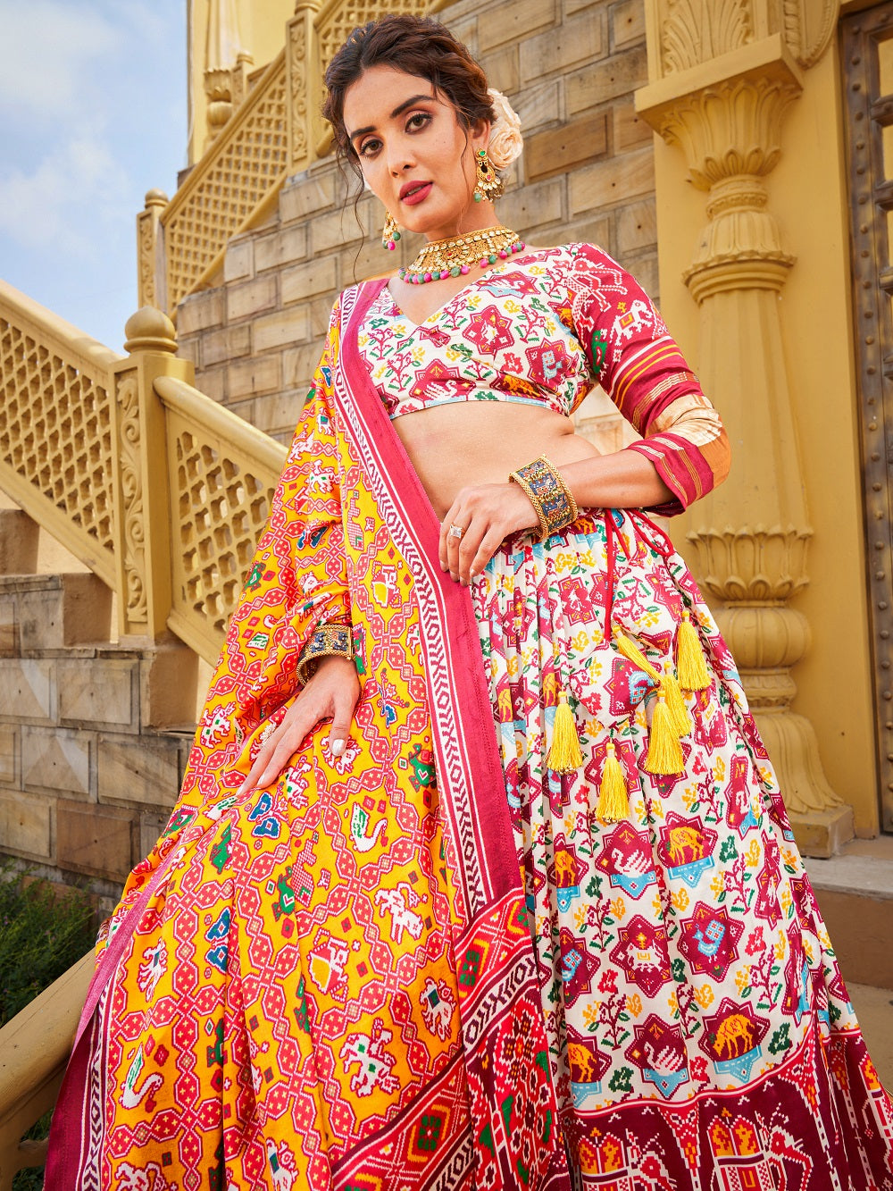 Multi Color Digital Printed gaji Silk Lehenga