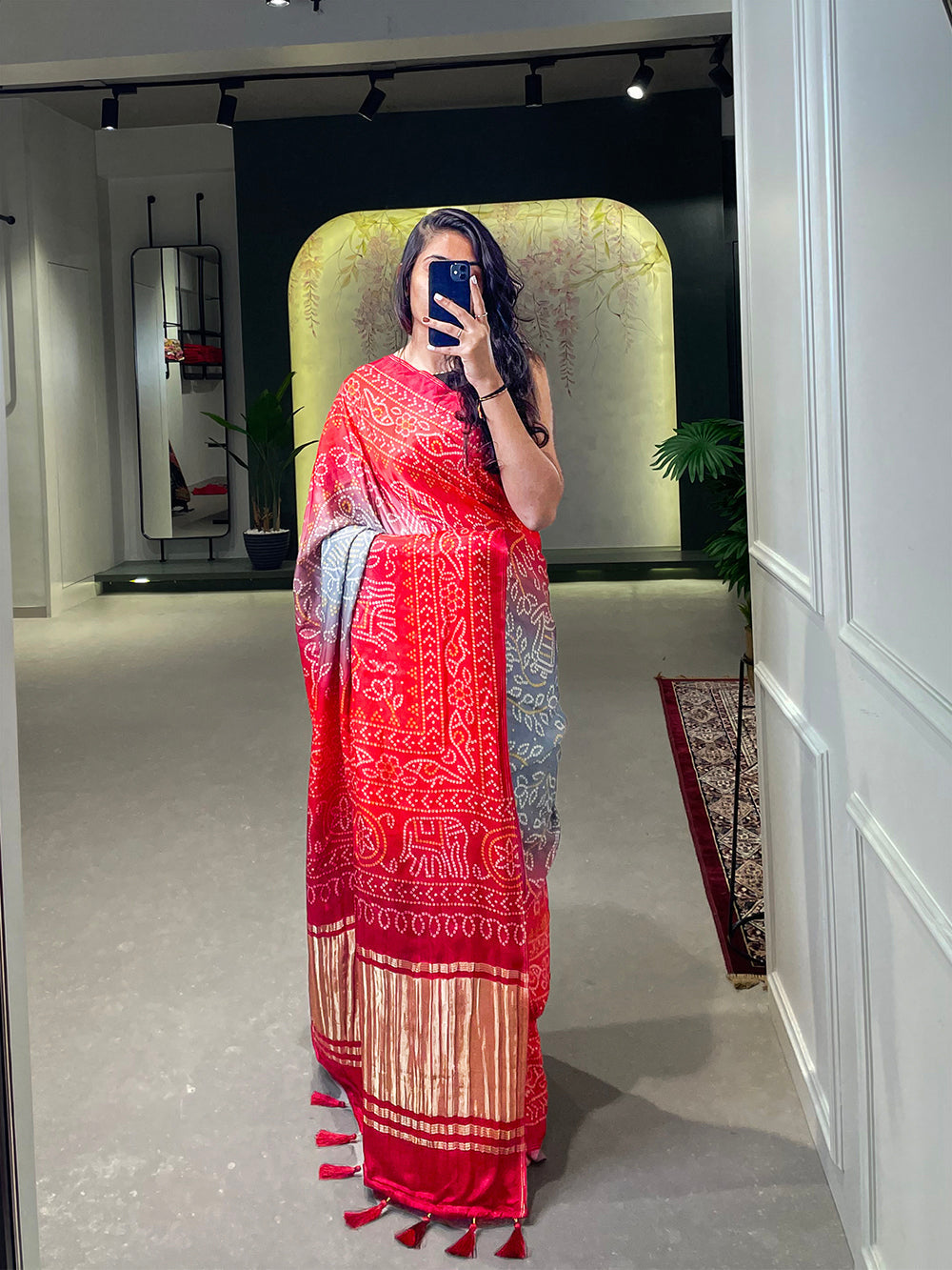 Red Color Floral & Foil Work Gaji Silk Saree