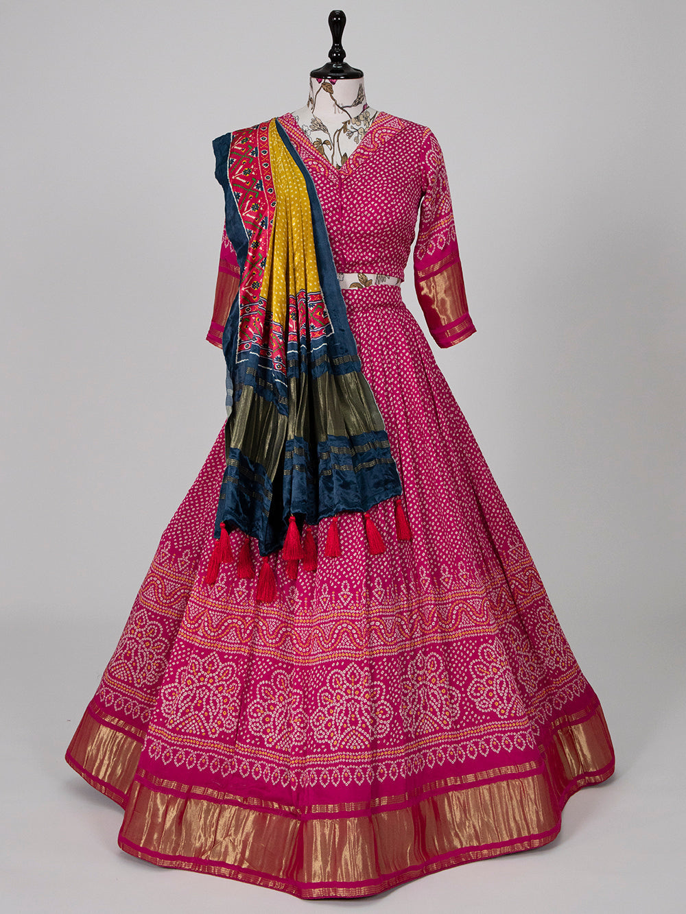 Pink Color Pure Gaji Silk Bandhani Printed Chaniya Choli