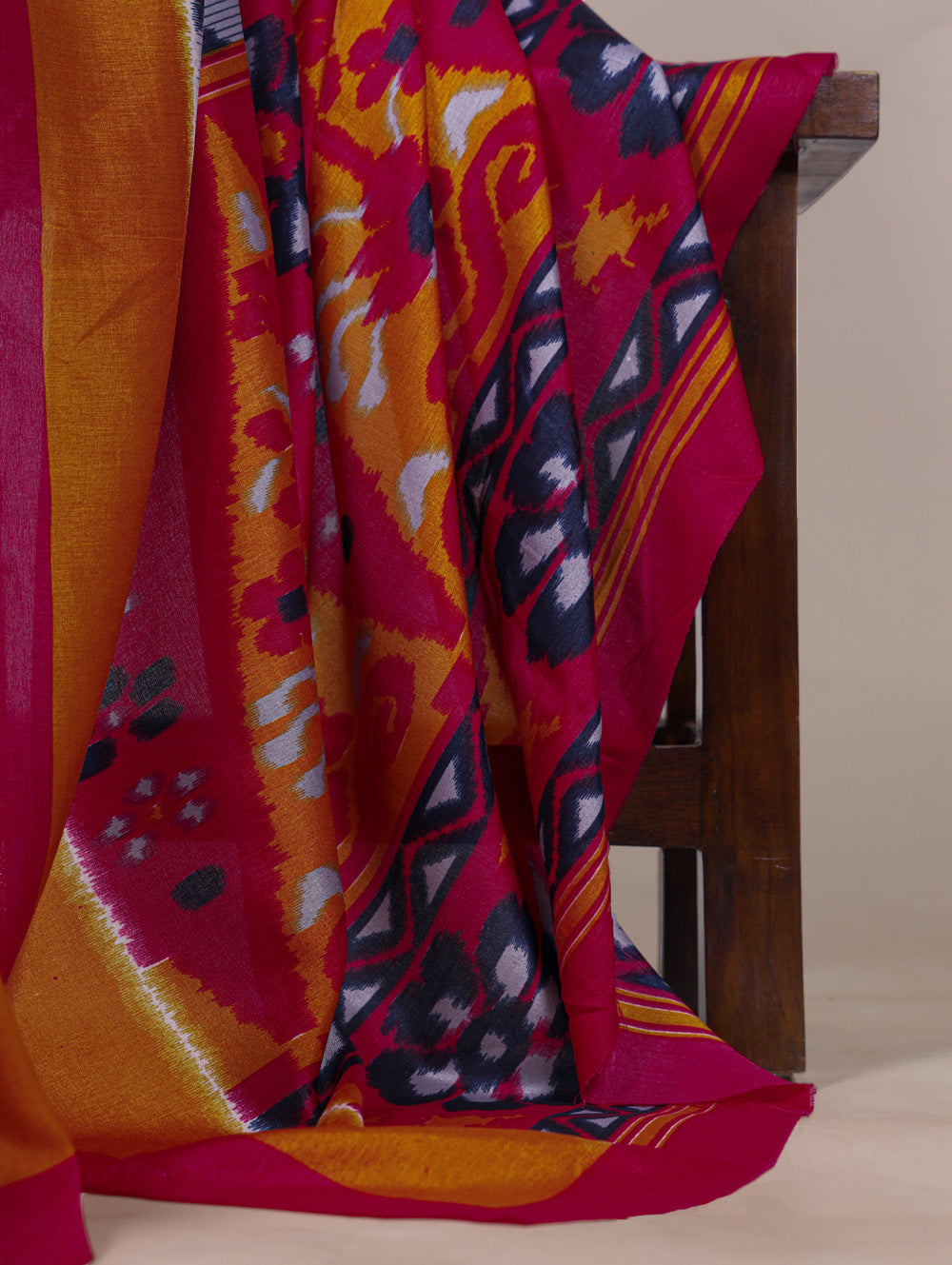 Blue printed tasar silk saree with matching blouse